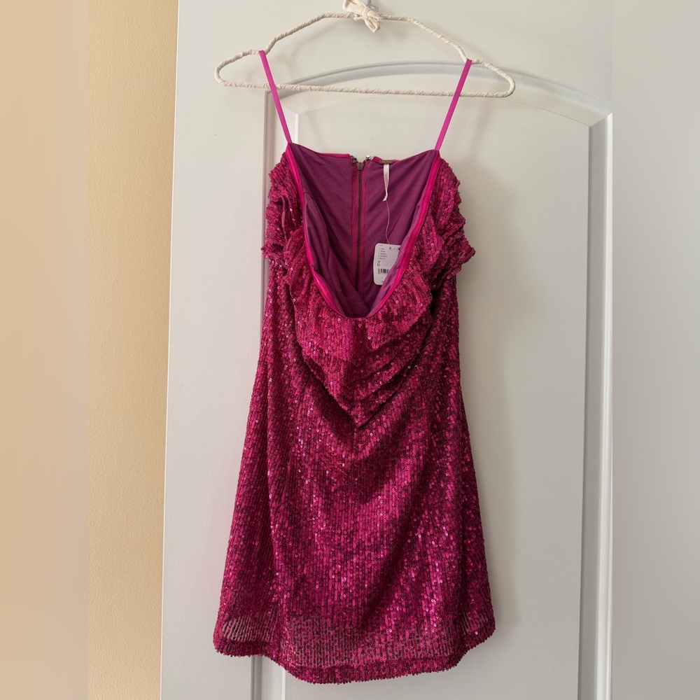 Free People Frida Ruffle Mini Dress in Berries and Champagne - Picture 2 of 9
